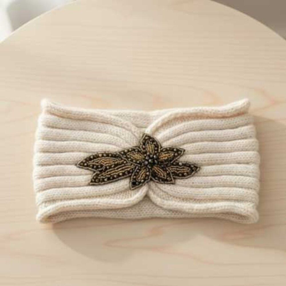 Ladies Ivory Flower Winter Headband